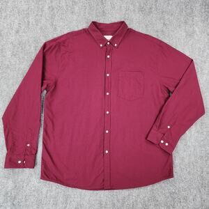MOCOTONO Shirt Mens Large Burgundy Long Sleeve Woven Oxford Cloth Button Down